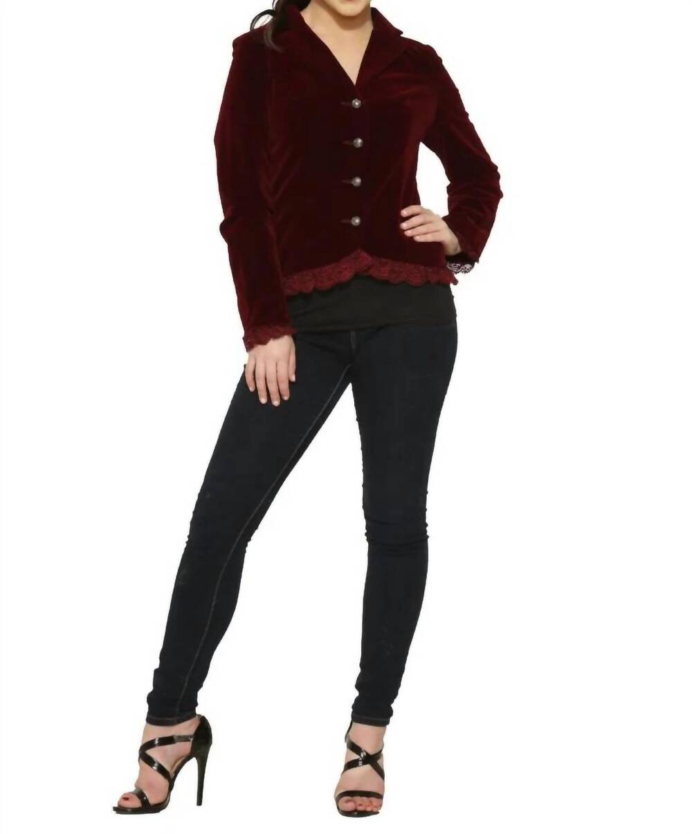 NEW HEARTS & ROSES evaline velveteen jacket in burgundy